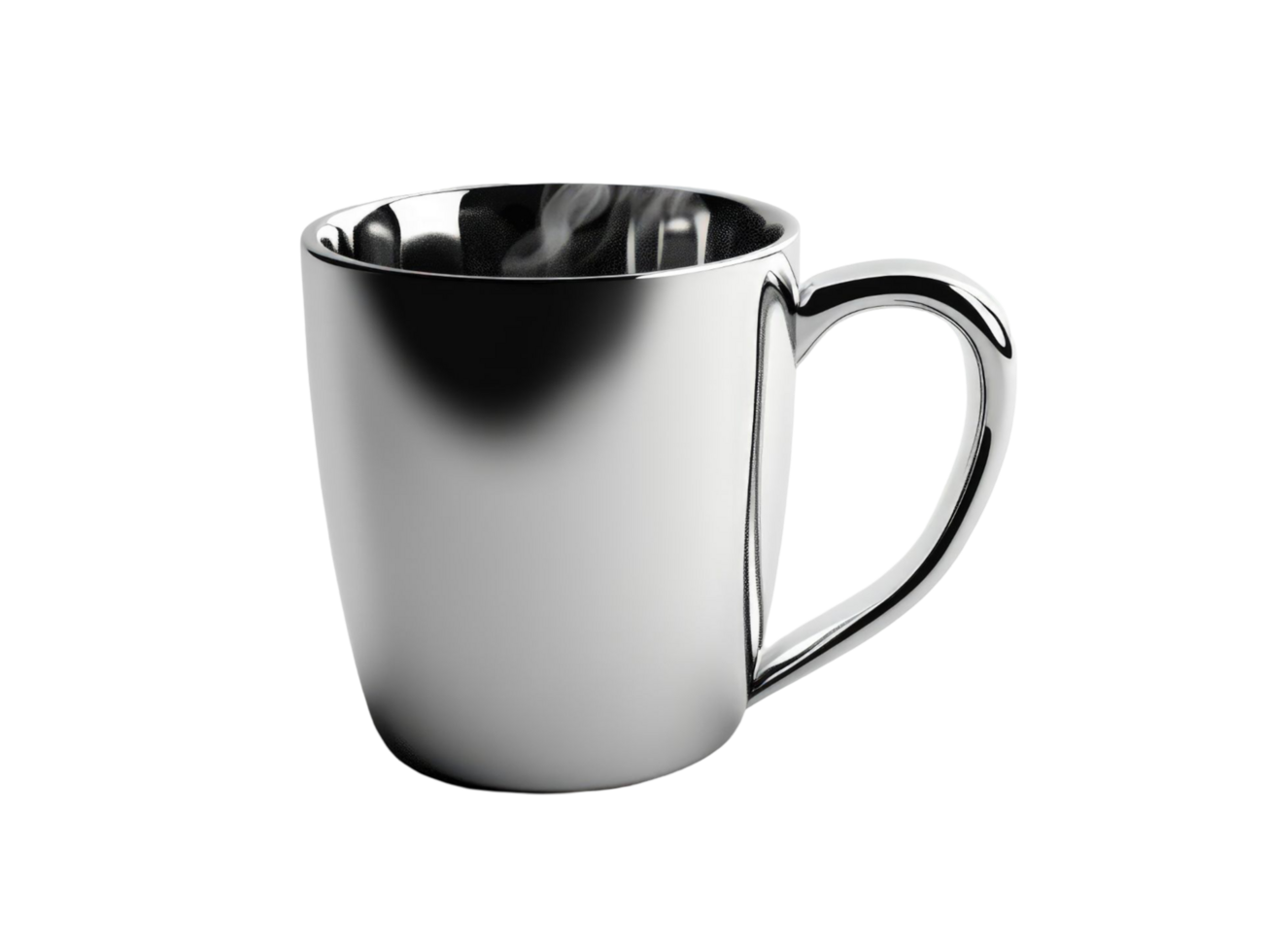 A steaming hot beverage in a silver mug png