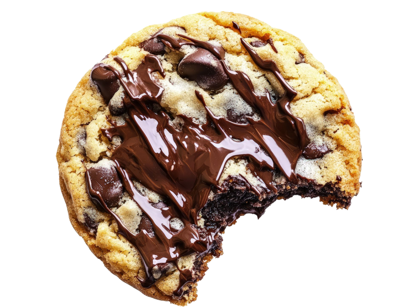 Delicious Chocolate Drizzled Chocolate Chip Cookie Transparent Background png