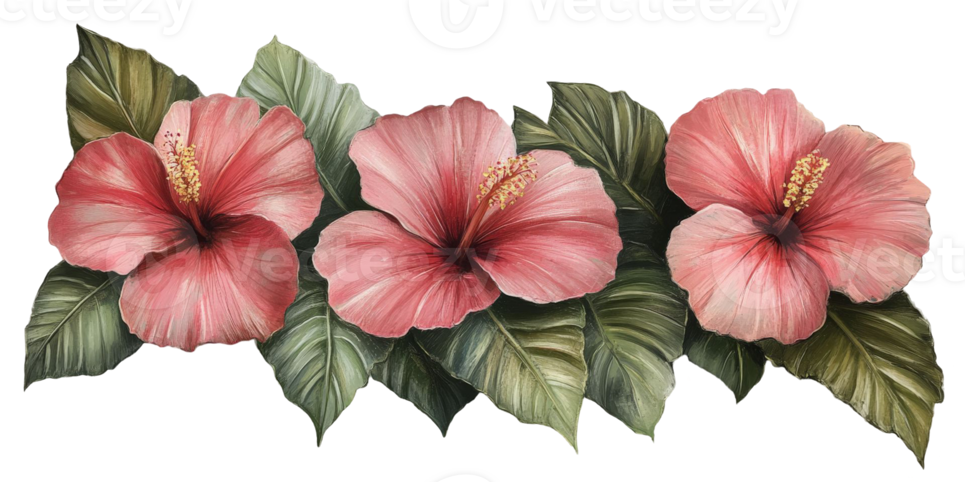 Three Pink Hibiscus Flowers. png