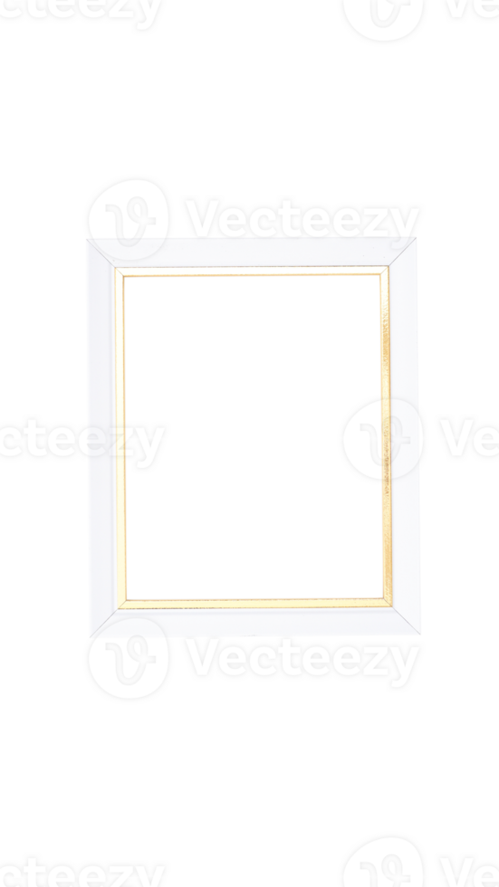 Empty white wood photo frame in vertical position isolated on transparent background png