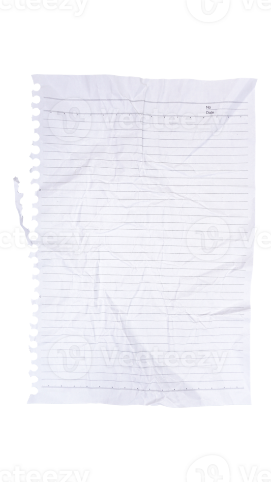 Crumpled piece of white paper isolated on transparent background png