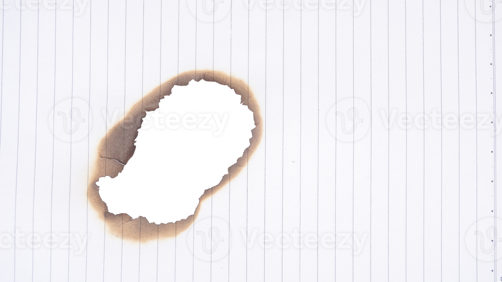 Burnt hole in white stripped paper isolated on transparent background png