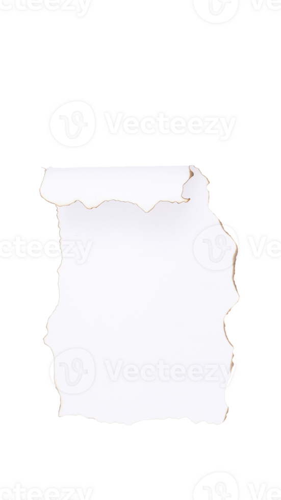 Burned edges white paper isolated on transparent background png