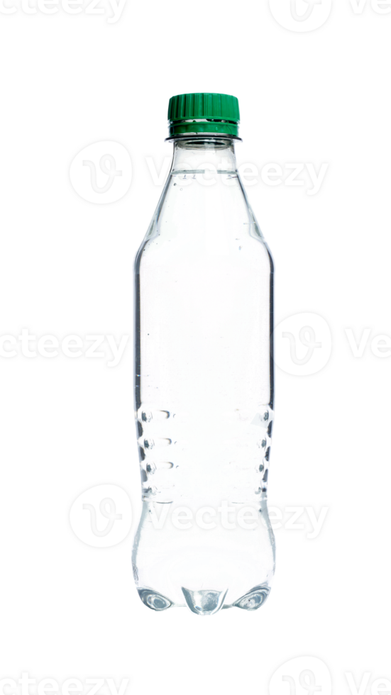 Plastic water bottle with green bottle cap isolated on transparent background png