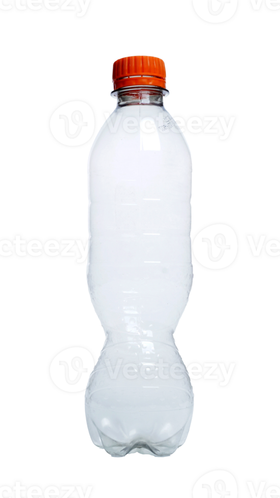 Empty plastic bottle with orange bottle cap isolated on transparent background png