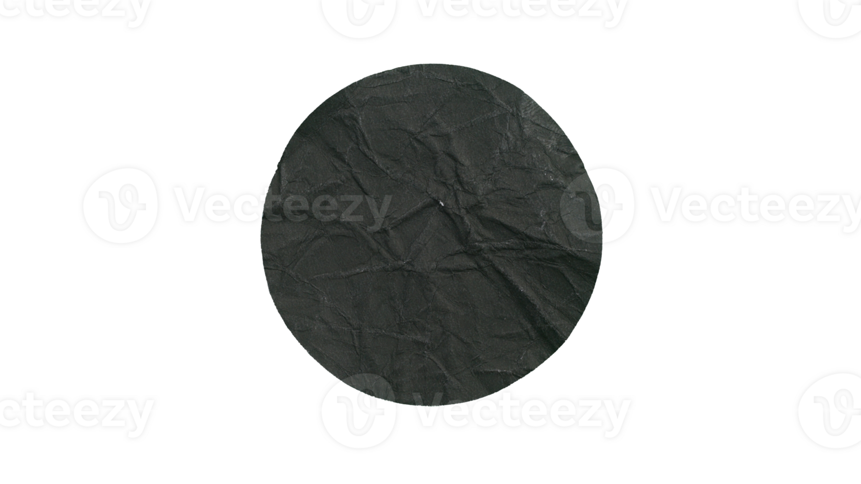 Blank black adhesive paper sticker label in round shape isolated on transparent background png