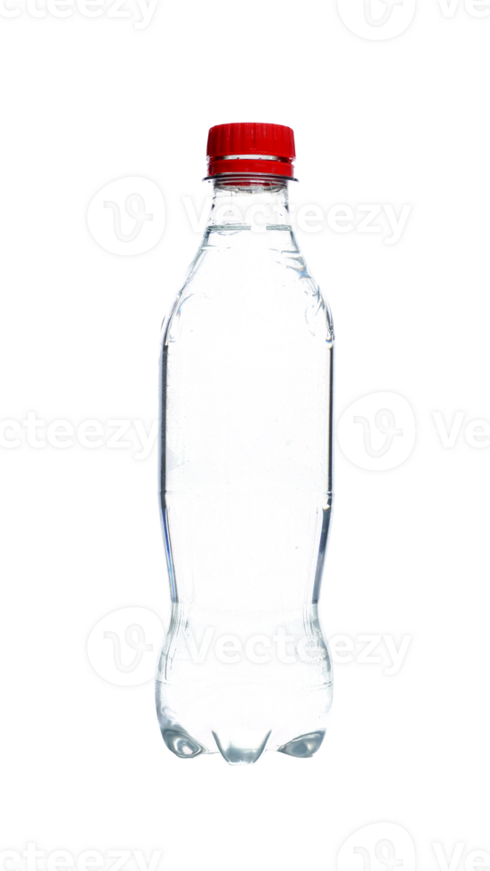Plastic water bottle with red bottle cap isolated on transparent background png