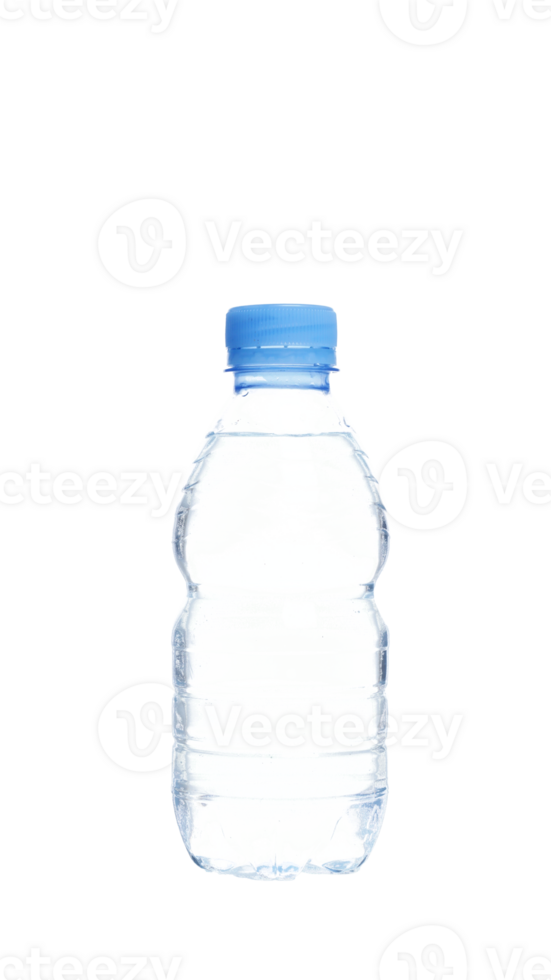 Small plastic water bottle with light blue bottle cap isolated on transparent background png