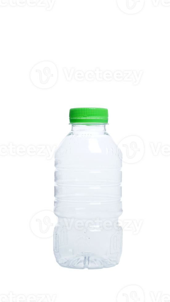 Empty small plastic bottle with green bottle cap isolated on transparent background png