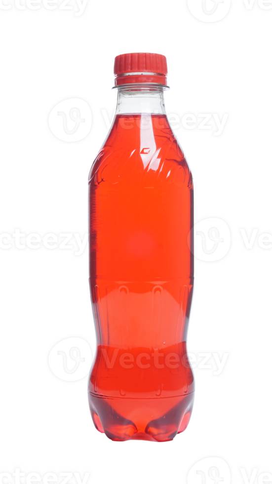 Orange colored water in plastic bottle with red bottle cap isolated on transparent background png
