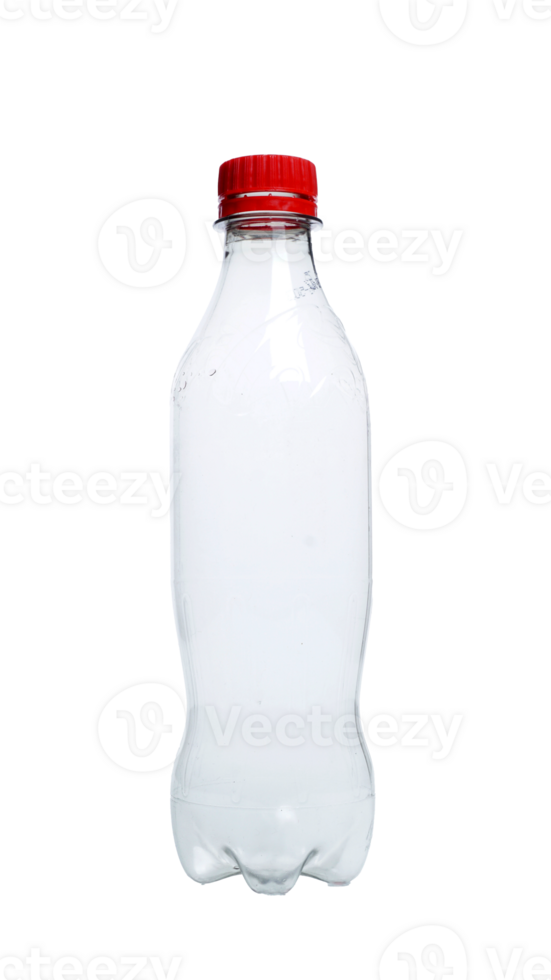 Empty plastic bottle with red bottle cap isolated on transparent background png