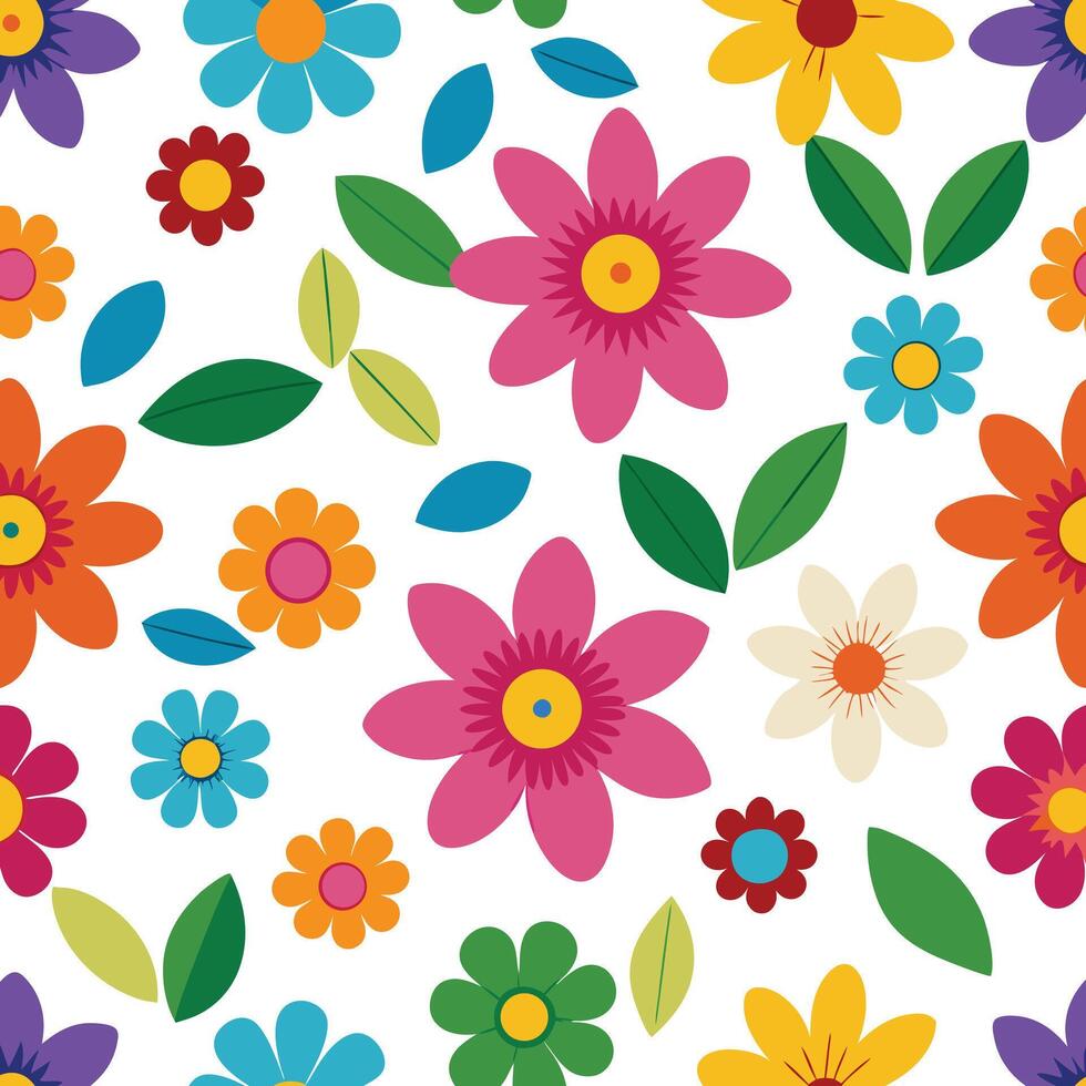 seamless pattern with colorful flowers on white background vector