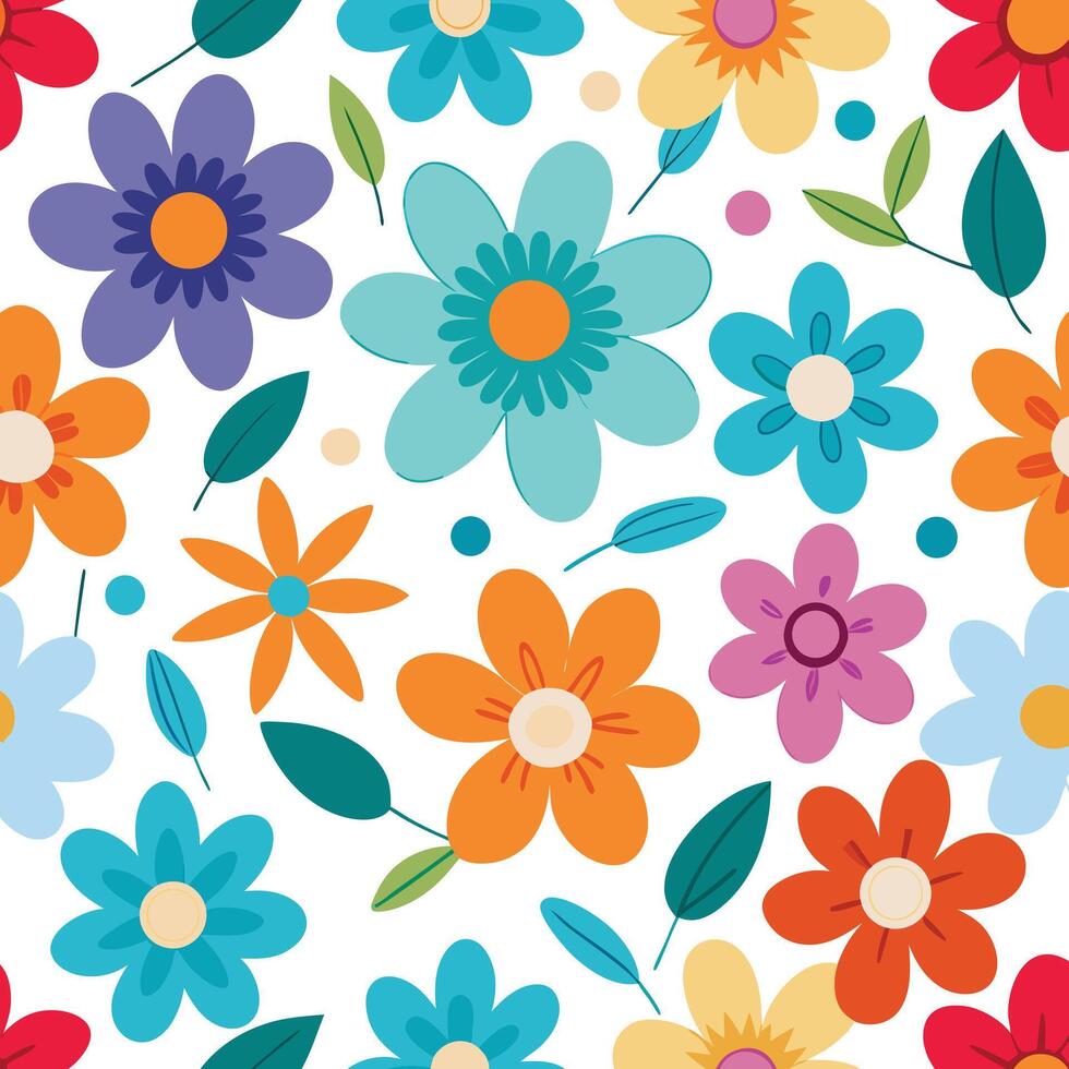 seamless floral pattern with colorful flowers on a white background vector