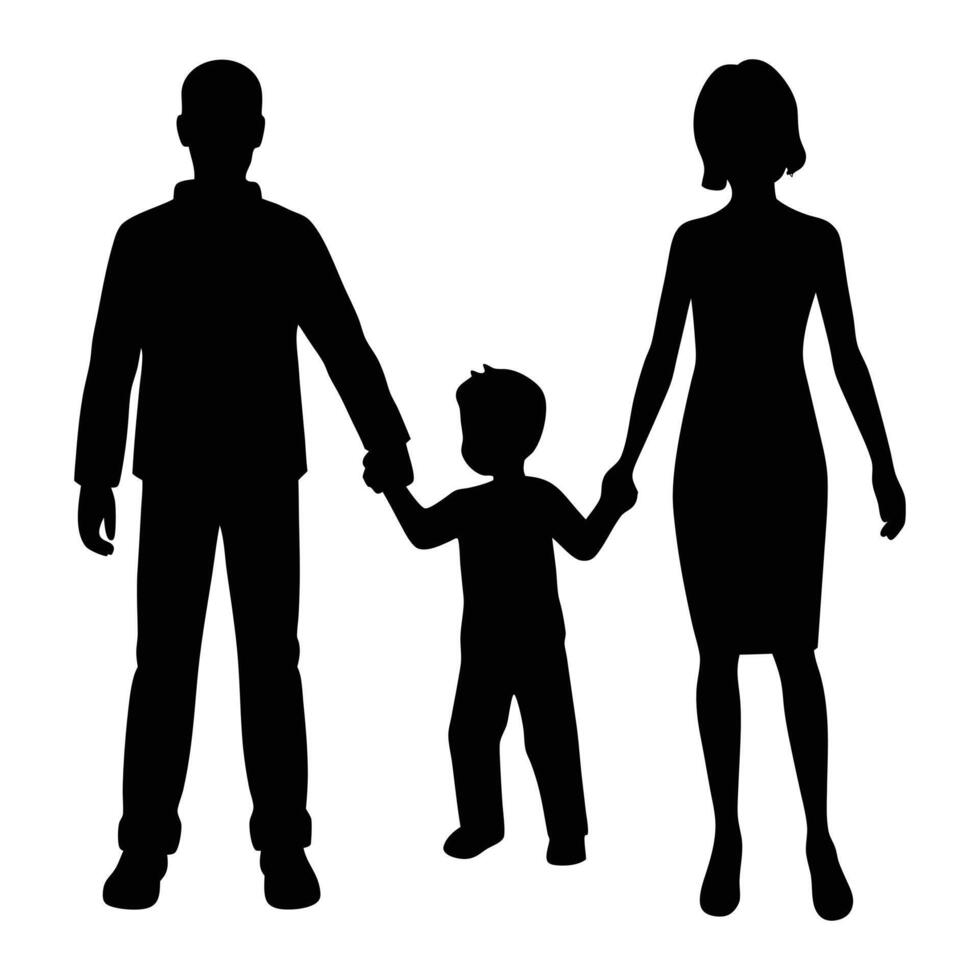 silhouette of a family holding hands and walking. vector