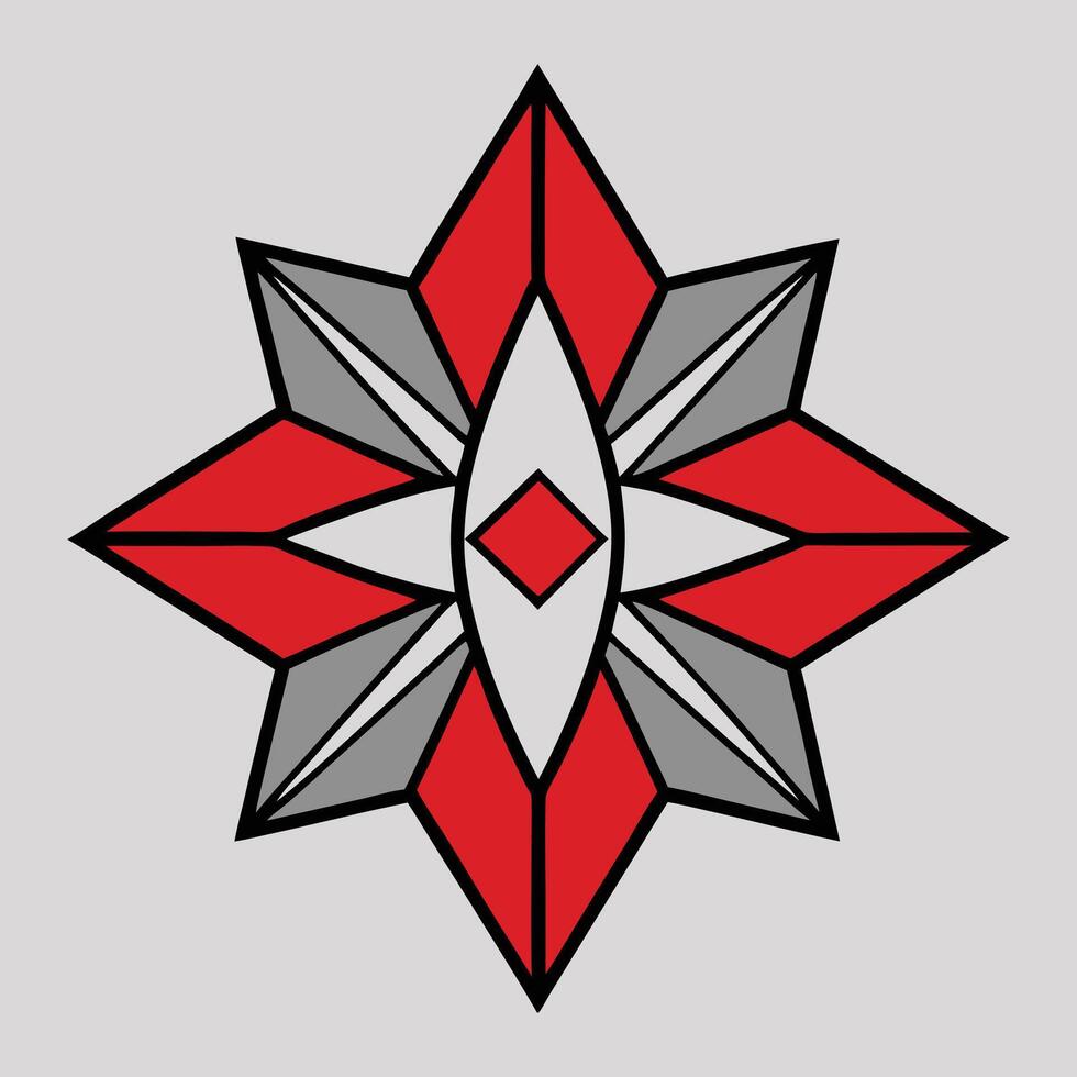 a red and gray star with a diamond pattern vector