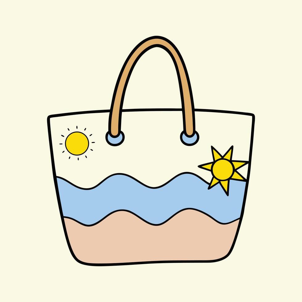 a beach bag with a sun and waves vector