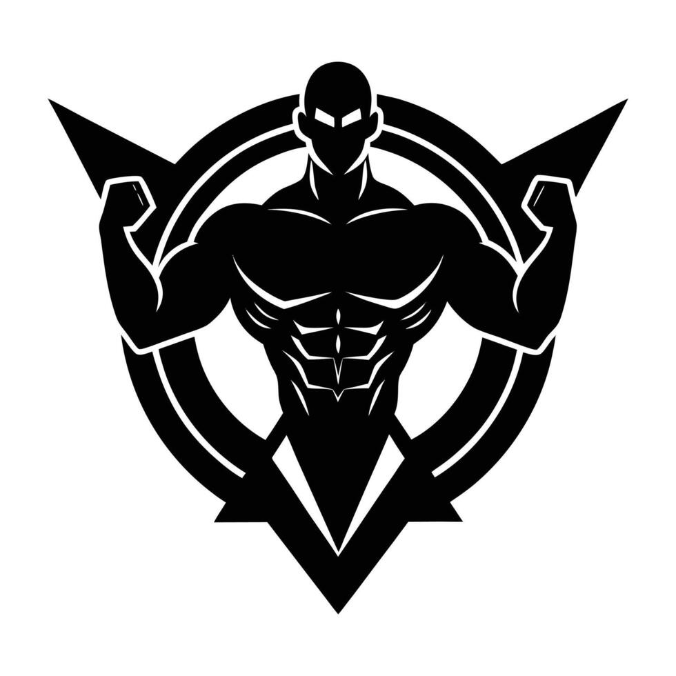 a black and white logo of a muscular man vector