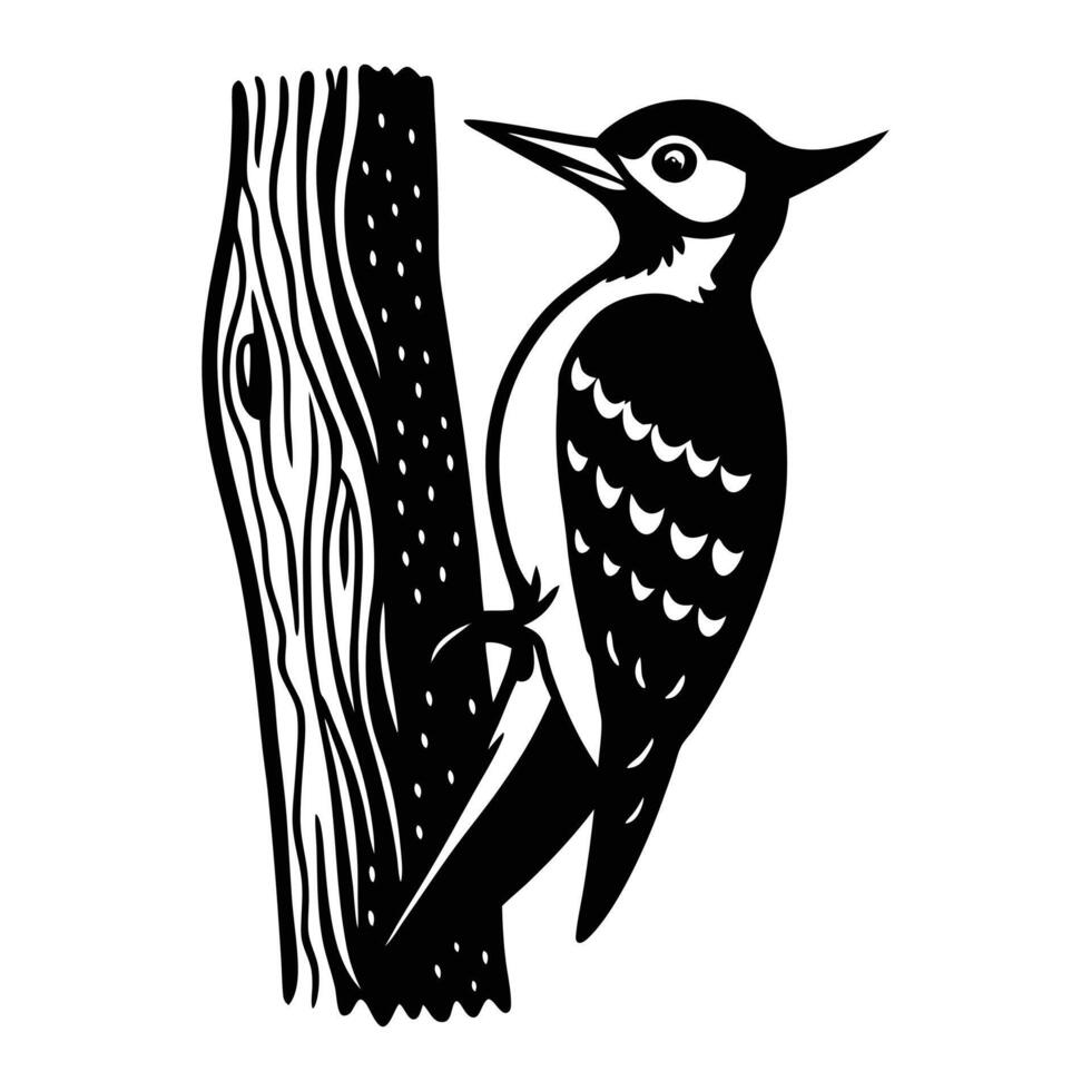 woodpecker on a tree branch illustration vector