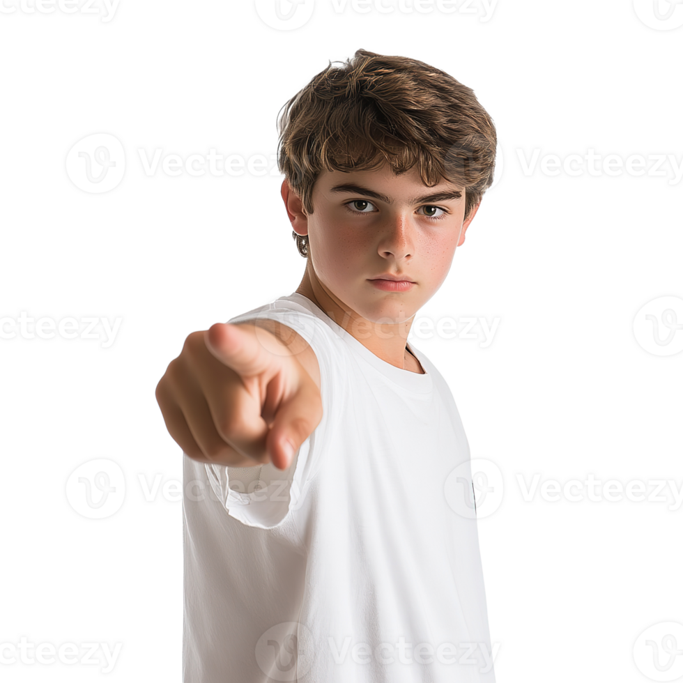 Young Boy Pointing at Object, Isolated at Transparent Background png