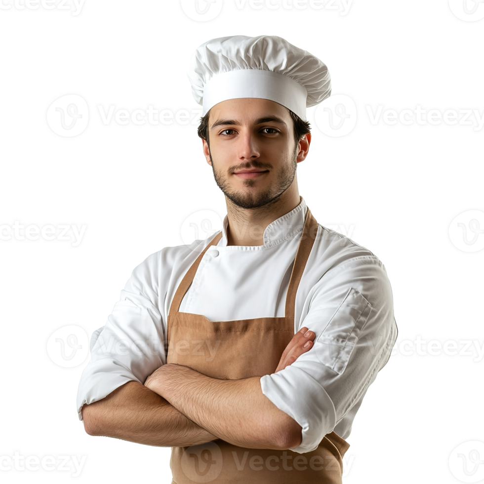 Smiling Handsome Chef with Hat Isolated on Transparent Background png