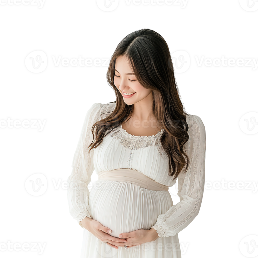 Happy Pregnant Woman Touching Belly at Transparent Background png