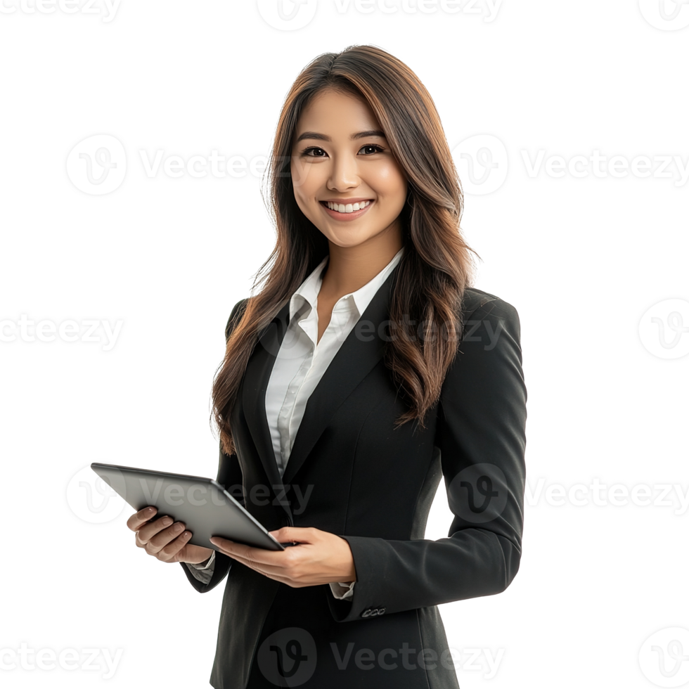 Happy Businesswoman Holding Tablet, Business Concept, Isolated on the Transparent Background png