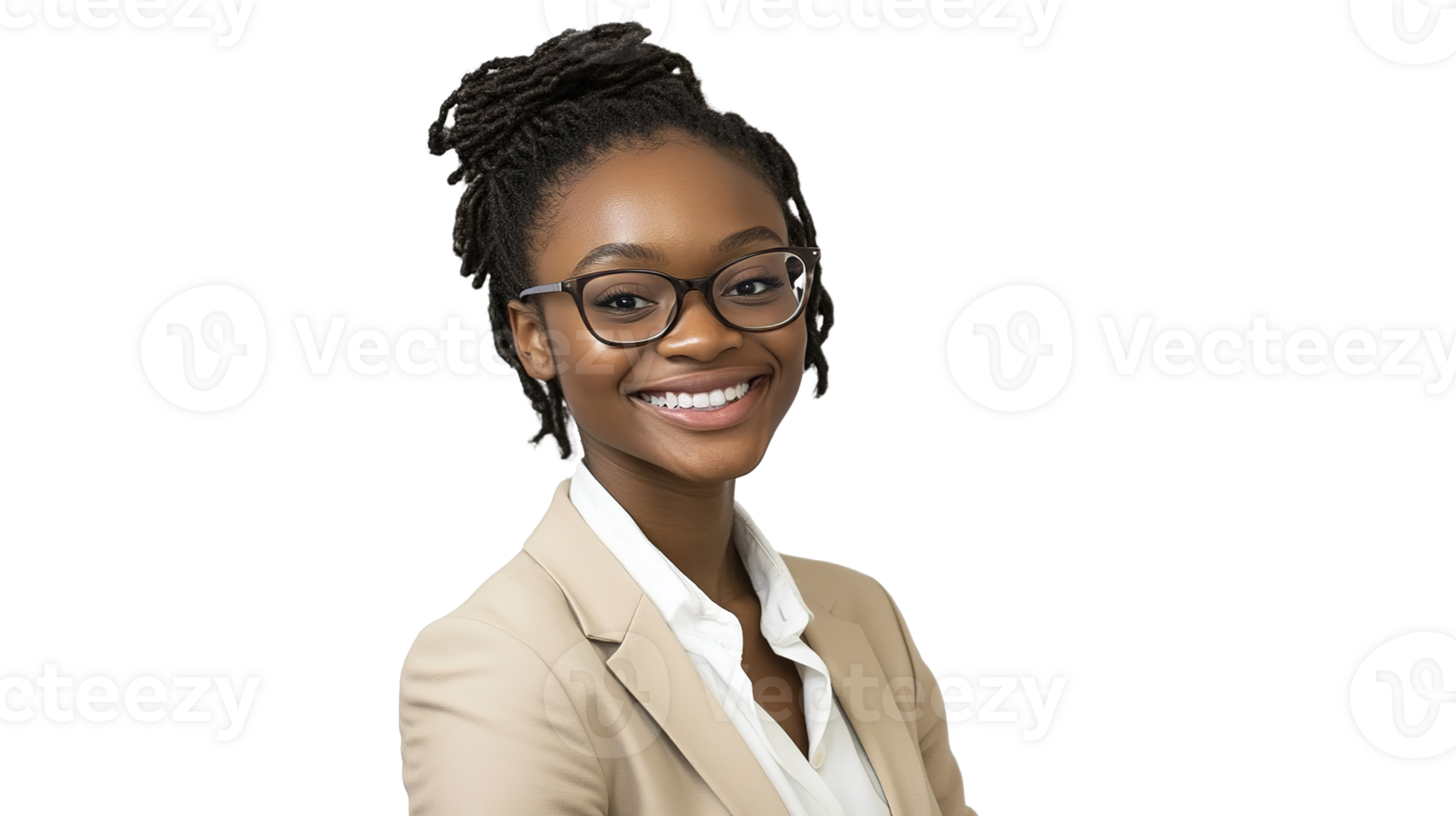 Professional Portrait of Elegant Woman in Business Attire with Glasses, at the Transparent Background png