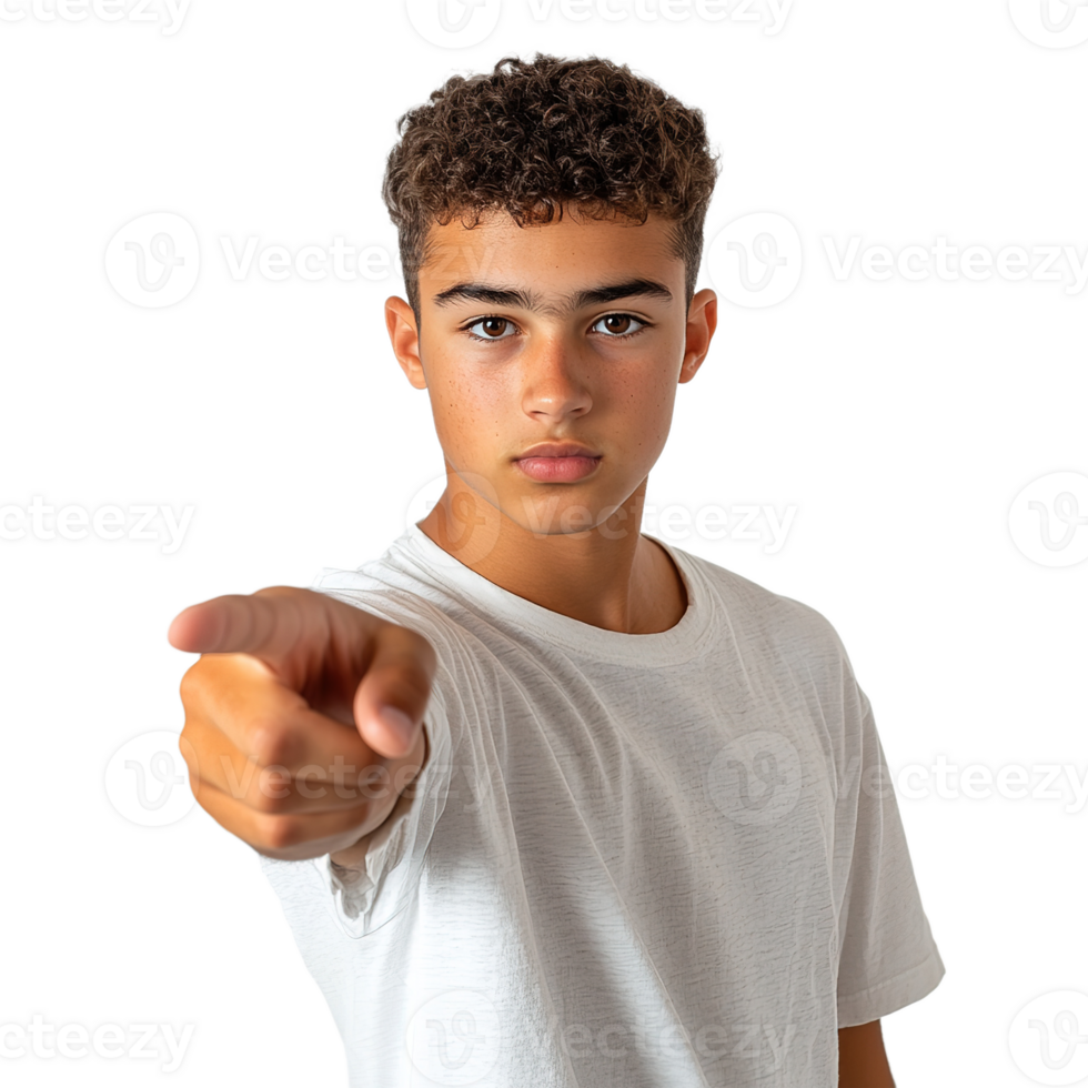 Young Boy Pointing at Object, Isolated on Transparent Background png