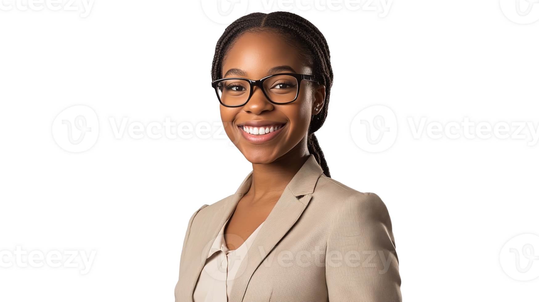 Professional Portrait of Elegant Woman in Business Attire with Glasses, at Transparent Background png