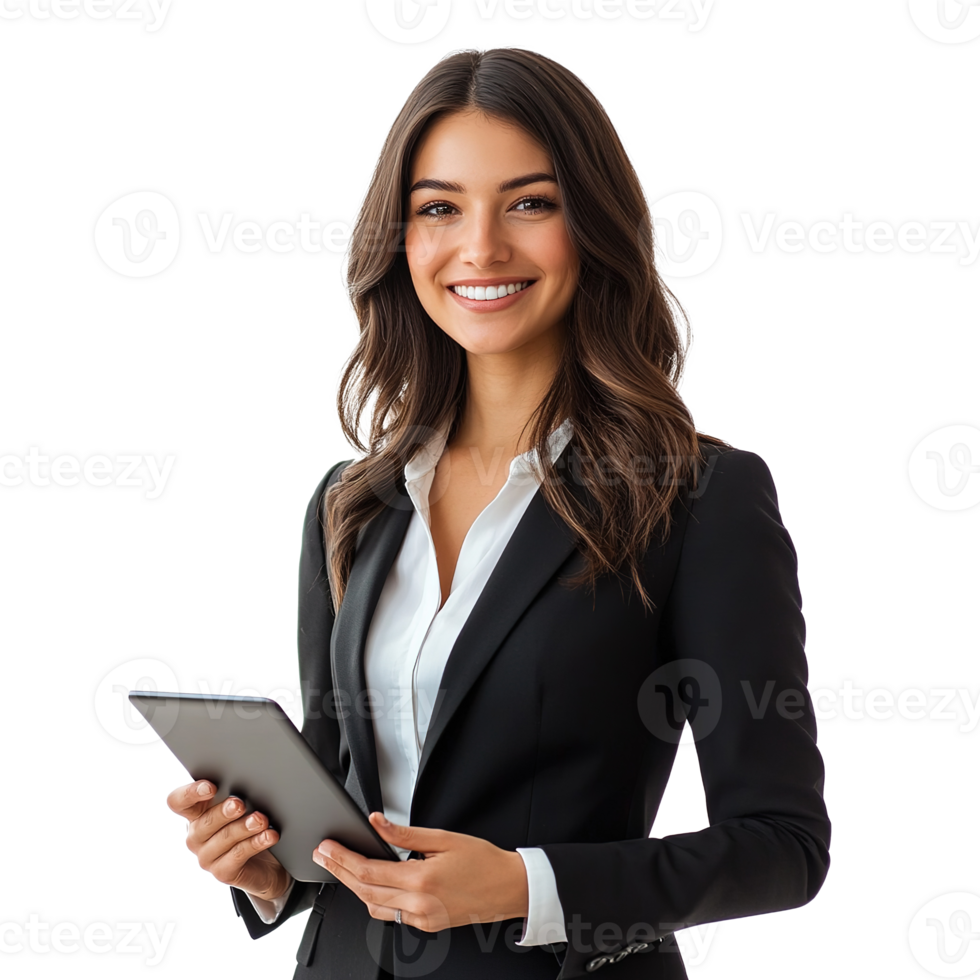Happy Businesswoman with Tablet, Business Concept, Isolated at Transparent Background png