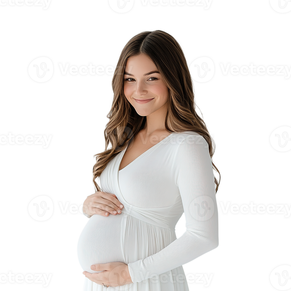 Happy Pregnant Woman Touching Belly on Transparent Background png