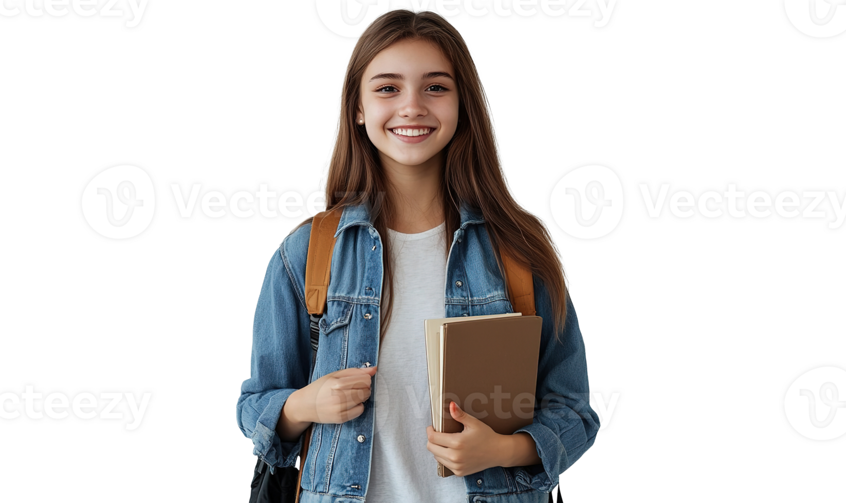 Happy Young Female Student Holding Book at Transparent Background png