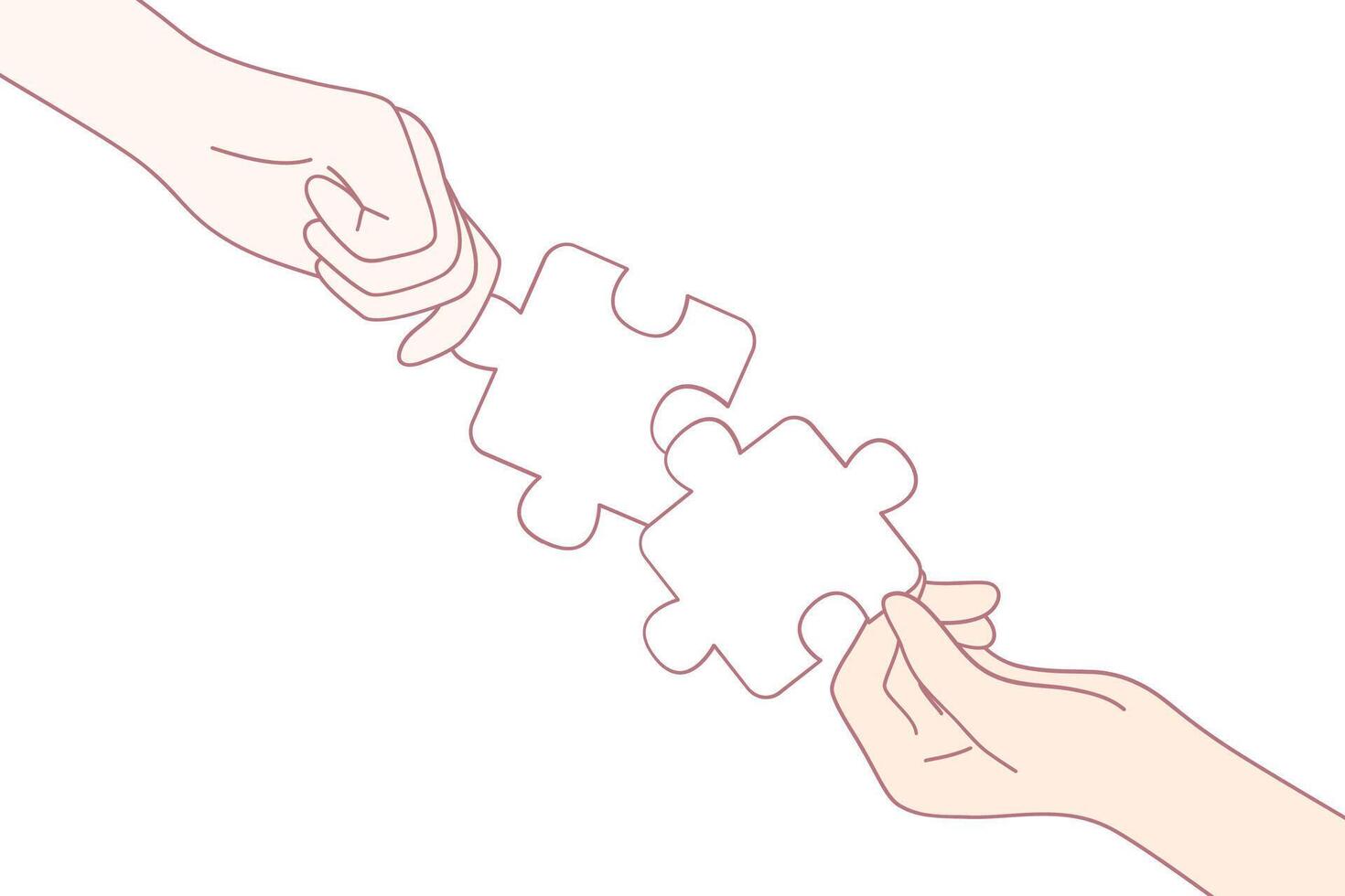 Hands Connecting Puzzle Pieces Symbolizing Collaboration and Unity Among Diverse Groups vector