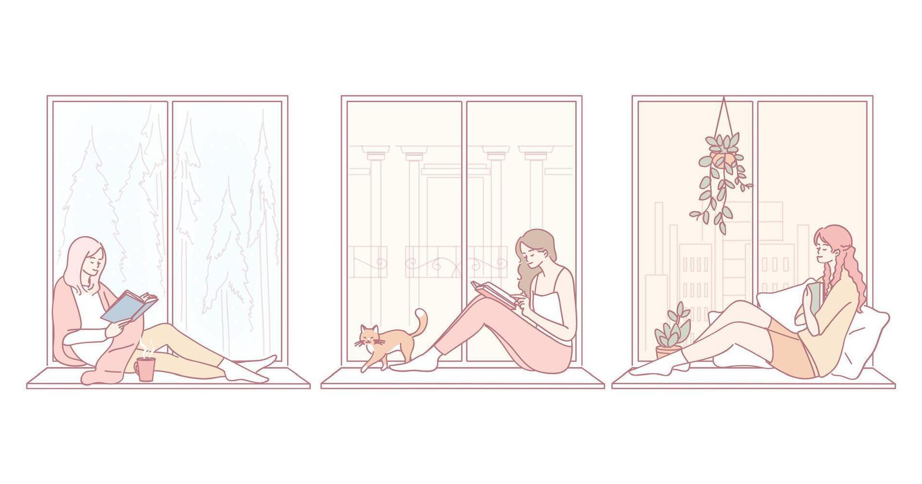 Cozy Moments Enjoying Reading and Relaxation by the Window with a Perfect Ambiance vector