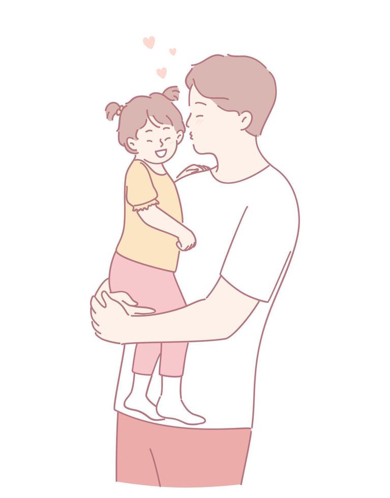 A father cherishes his daughter with care and affection in a whimsical illustration vector