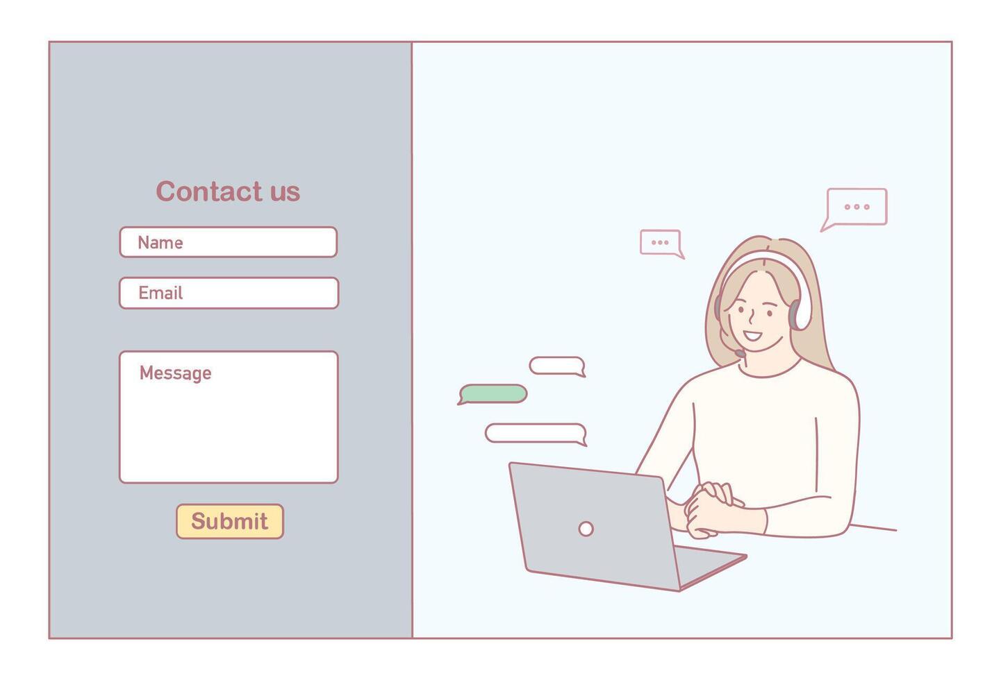 Illustration that visually represents a customer support contact form for better understanding vector