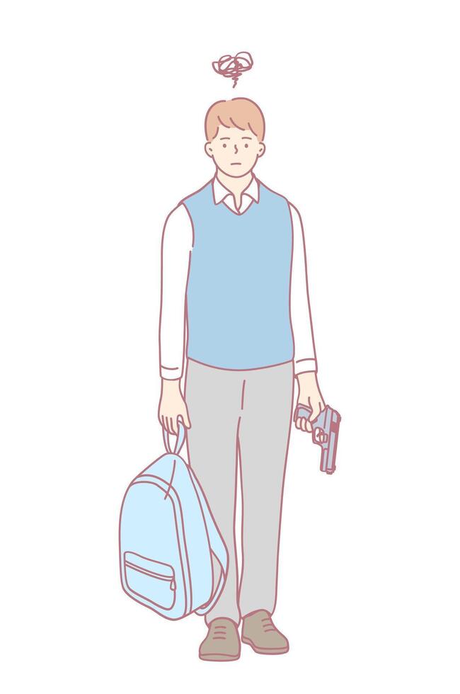 Anxious Student Portrayed with Symbolism of Conflict in a Contemporary Artistic Context vector