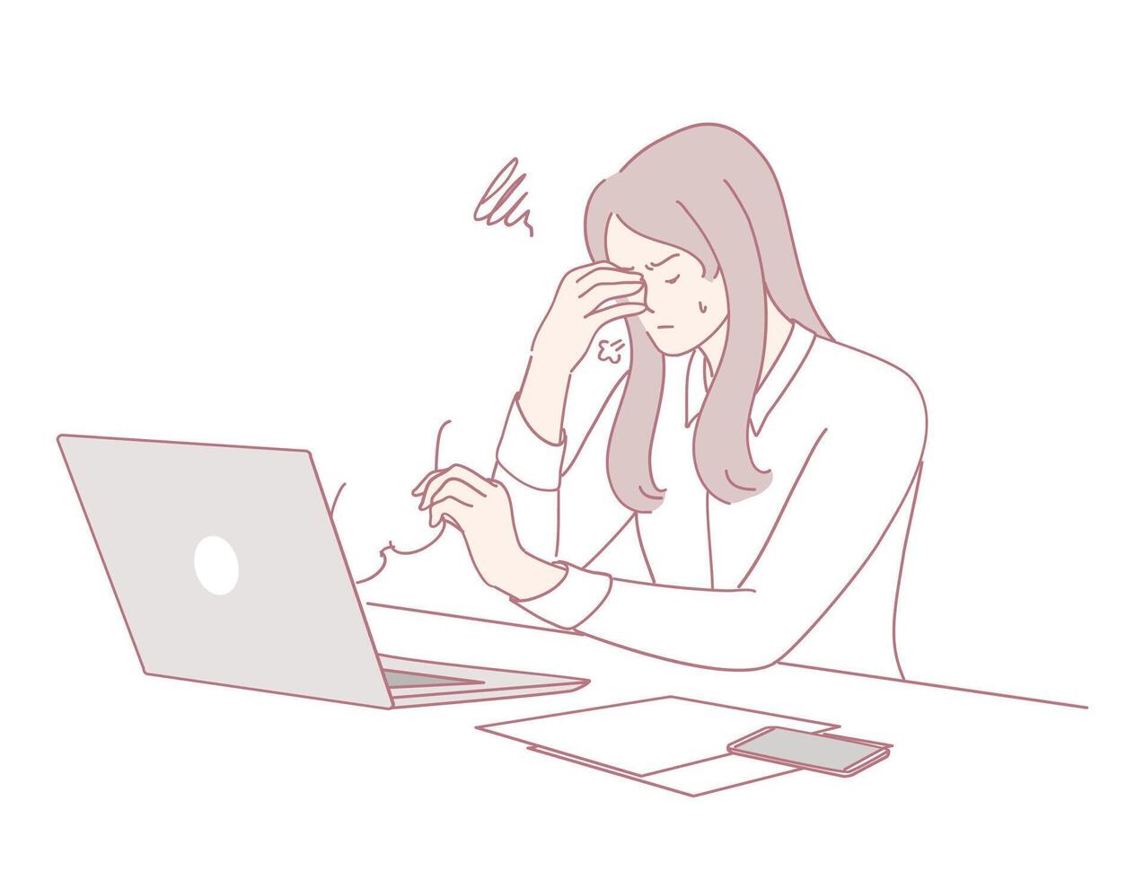 An office worker feels overwhelmed by technology challenges at work, causing anxiety vector