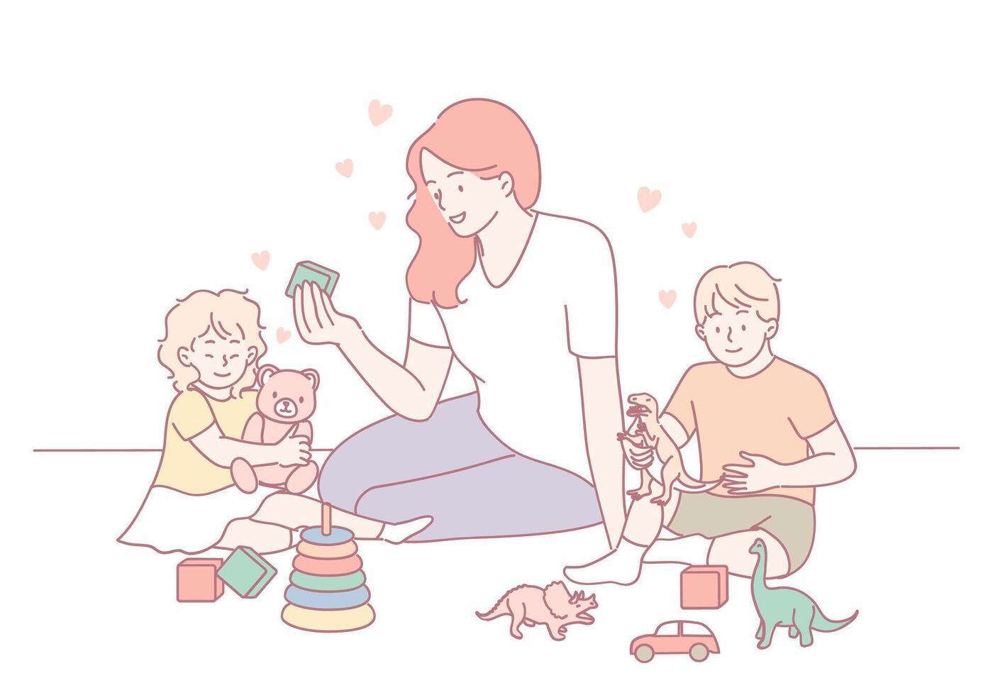 Playful Moments A Loving Mother and Her Children Engaging in Various Fun Activities Together vector