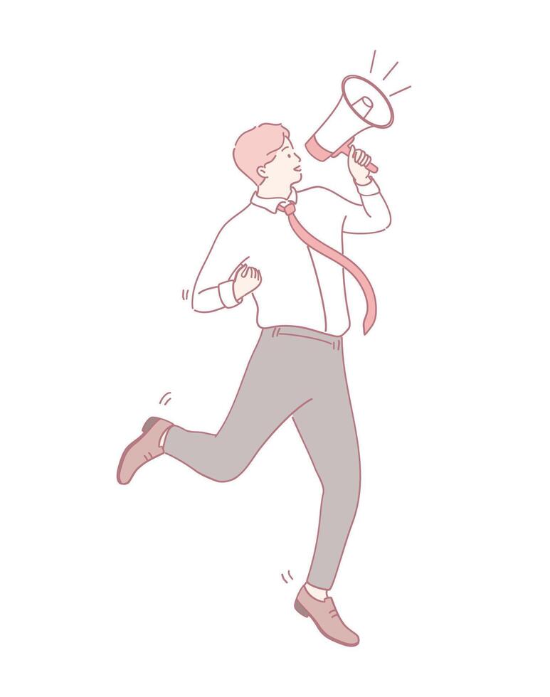A Dynamic Businessman Holding a Megaphone, Ready to Inspire and Engage an Audience Effectively vector