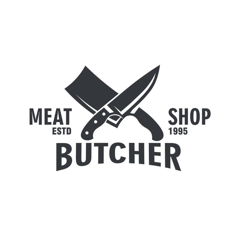 Vintage Retro Butcher Knife Cleaver Crossed for Butchery Meat or Chef Logo Grapic Design Illustration vector