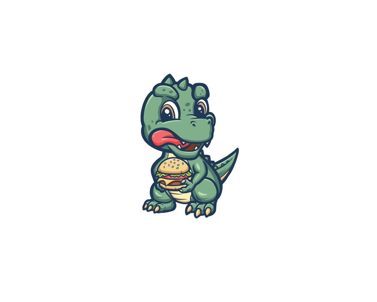 Dino brought burgers mascot logo vector