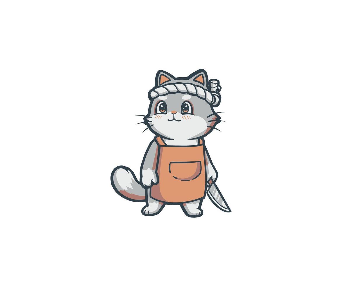 Cute cat japanes chef mascot vector