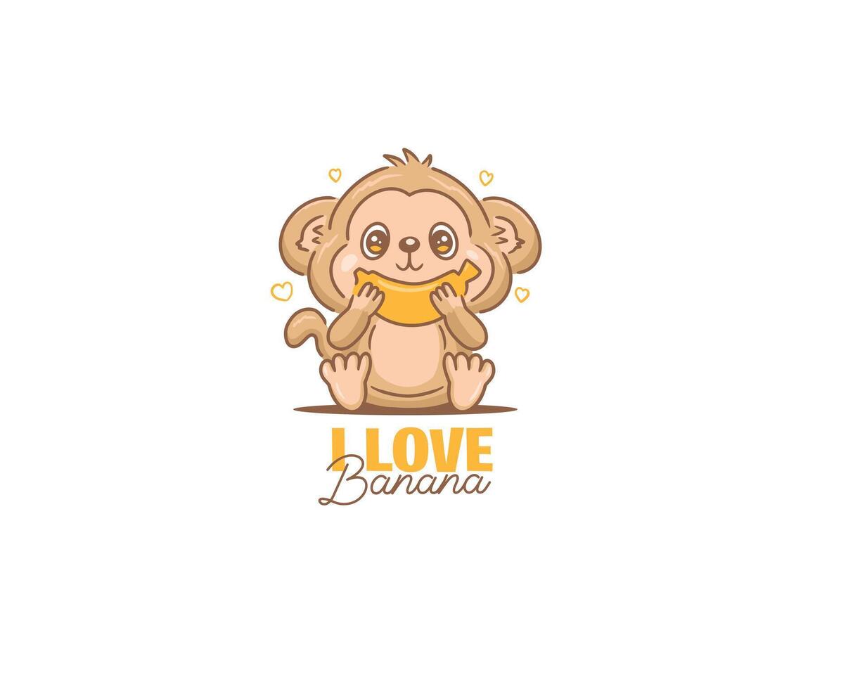 cute monkey is sitting eating banana vector