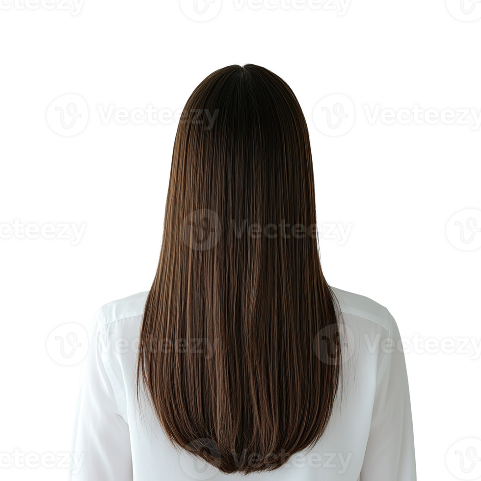 Woman with Straight Long Brown Hair from Back View, Hair Styling Isolated on Transparent Background png