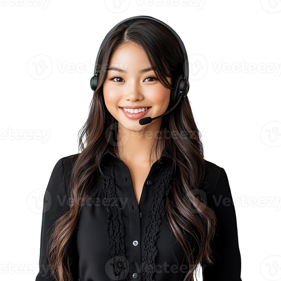 Smiling Asian Woman Working in Customer Service Isolated at Transparent Background png