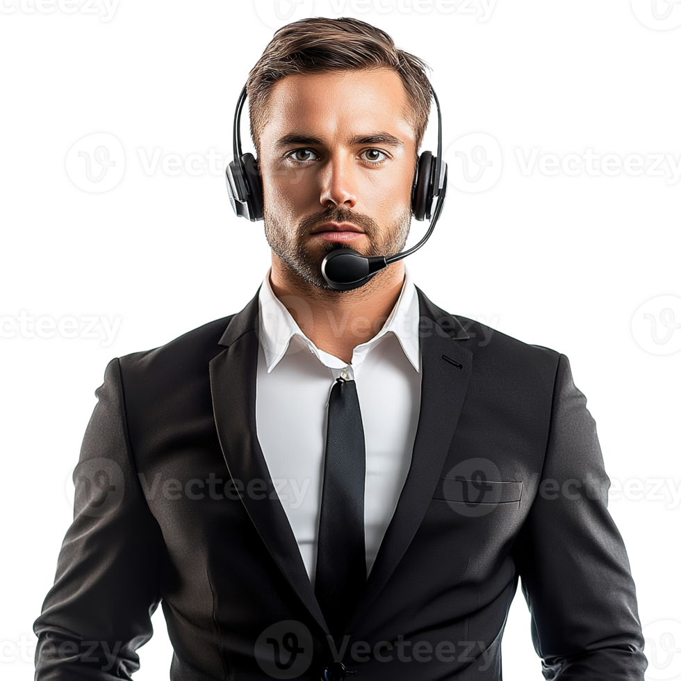 Smiling Male Call Center Operator Wearing a Headset Isolated on Transparent Background png