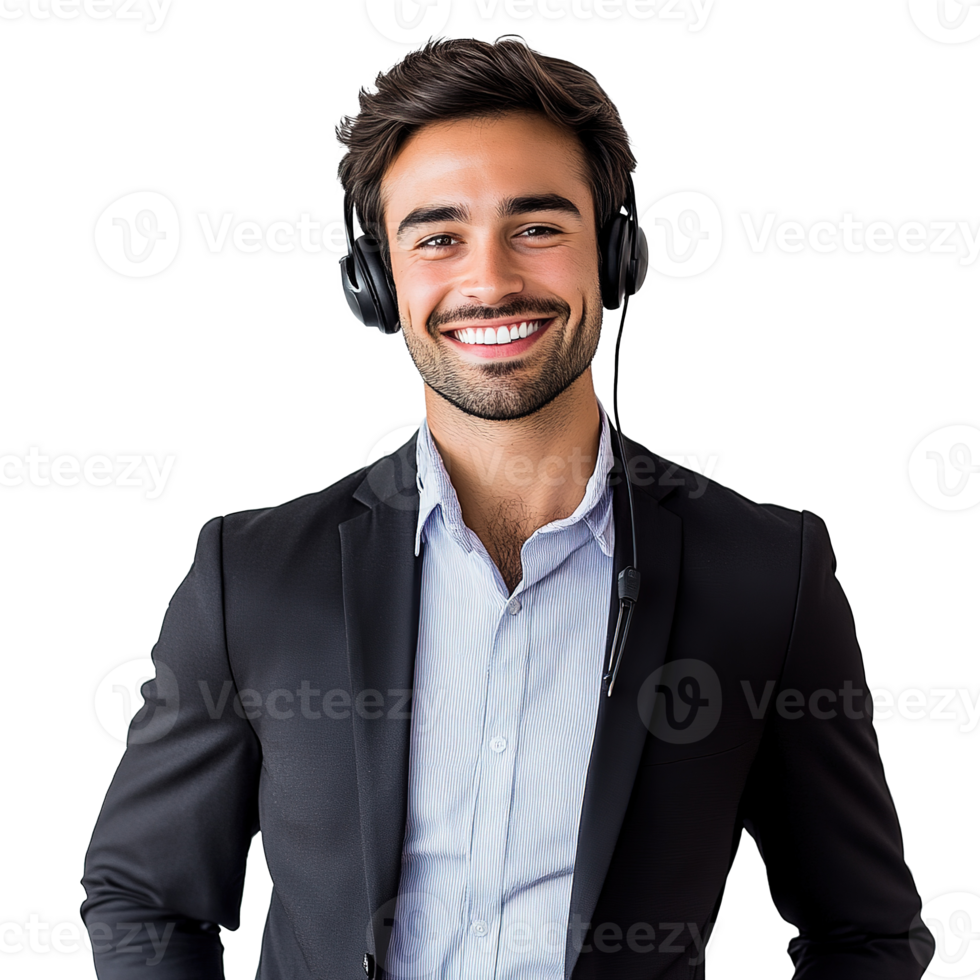 Friendly Call Center Agent Wearing Headphones Smiling Isolated on Transparent Background png
