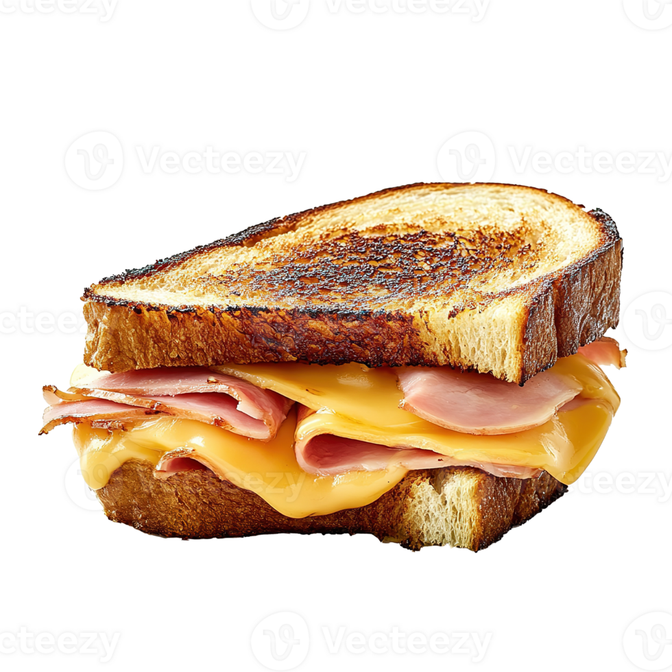 Toasted Ham and Cheese Sandwich with Melted Cheese Isolated at Transparent Background png