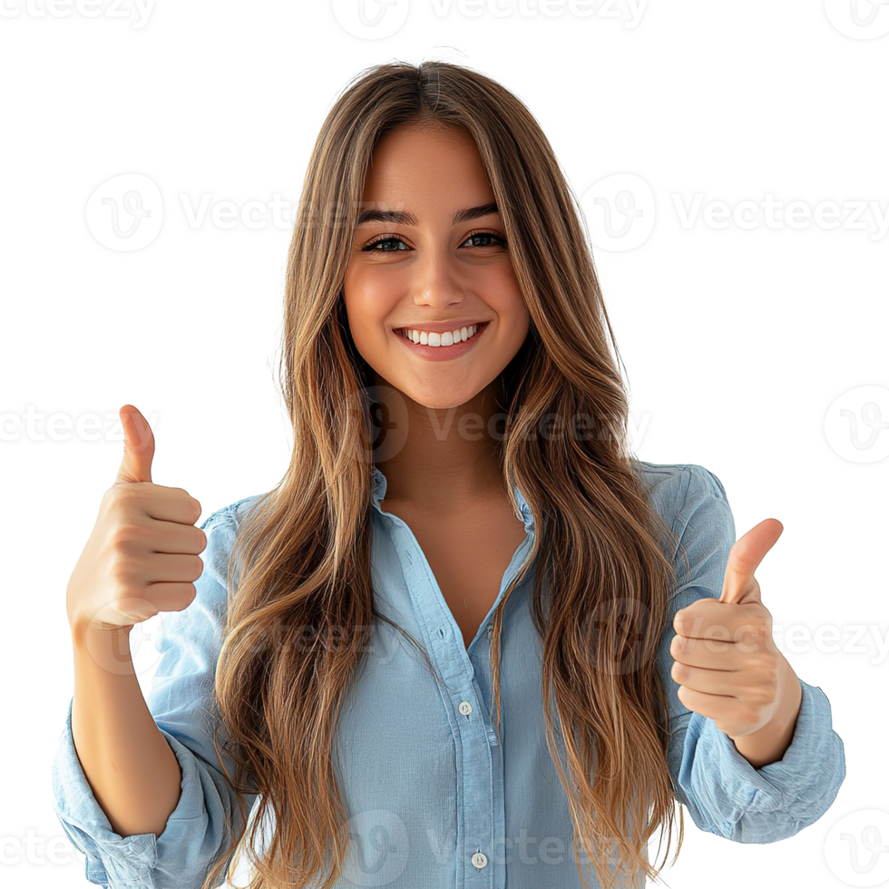 Positive Young Woman Making Thumbs Up Sign Isolated on the Transparent Background png